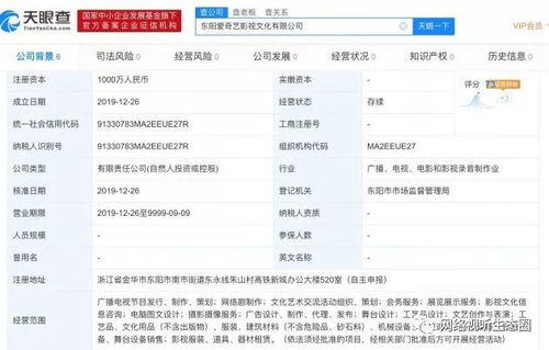 爱奇艺成立新公司 注册地为横店影视城所在的东阳市